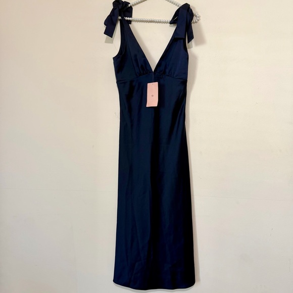 Sachin + Babi BHLDN Hudson Satin Navy Blue Tie Strap Midi Dress NEW SZ 10 - Picture 5 of 8